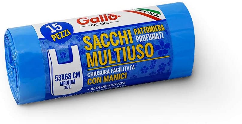 Gallo Sacchetti Spazzatura, Plastica Riciclata, Azzurro, 53x68 cm 30Lt  Medium - Biostaff