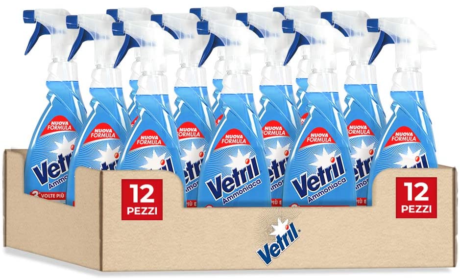 Vetril - Detergente Spray Vetri e Superfici con Ammoniaca, Azione  Sgrassante e Brillantezza Senza Aloni, 650 ml x 12 pezzi - Biostaff