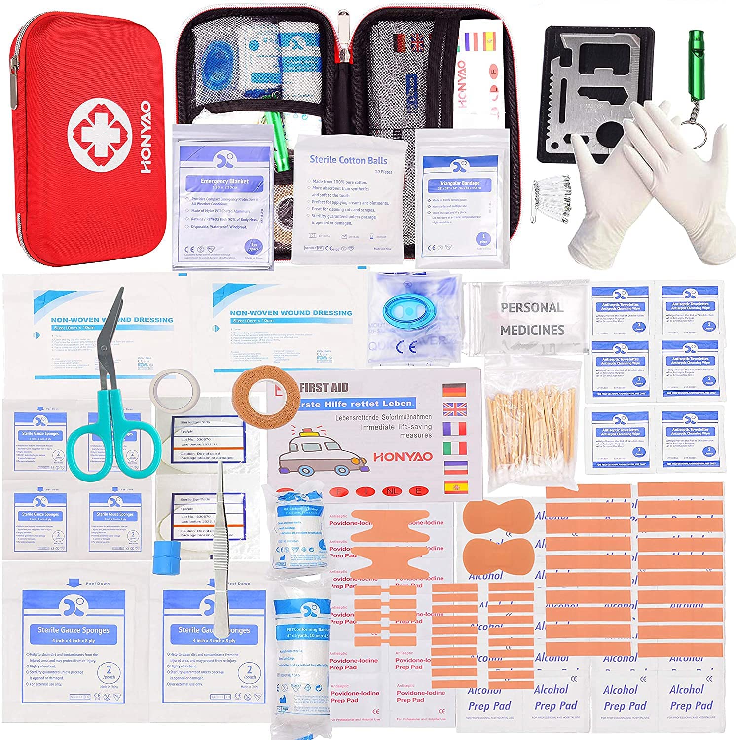 HONYAO Kit di Pronto Soccorso, 200 Pezzi Scatola di Emergenza per