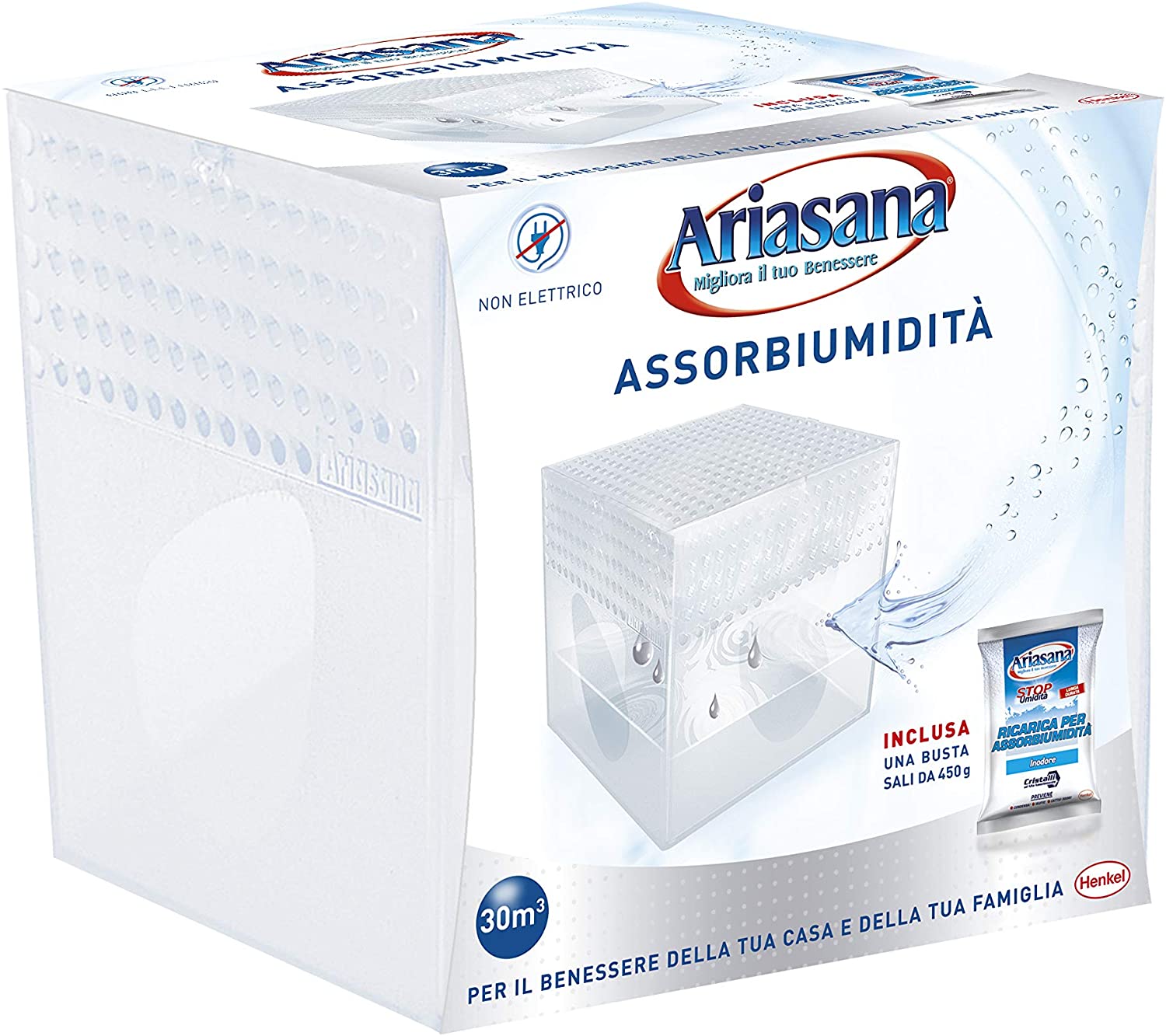 Ariasana 1939850 Kit Mini Deumidificatore, Assorbi umidità fino a 30 m³,  Assorbiumidità anche per cantina, stanzino, bagno, cucina, camper