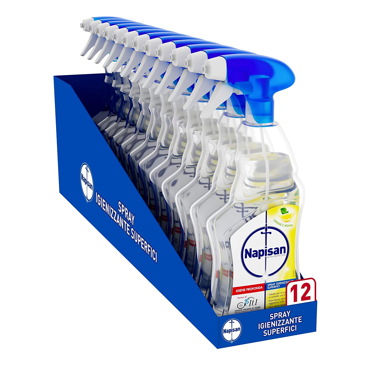 Napisan Spray Igienizzante Multisuperfici, Limone e Menta, Confezione da 12 Spray  Igienizzanti, Spray da 750 ml - Biostaff
